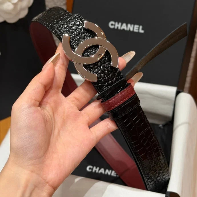 Chanel 2026 Crocodile Embossed Reversible Belt 30mm Calfskin