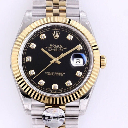 DATEJUST 41 TWO-TONE BLACK DIAL DIAMOND NUMERALS
