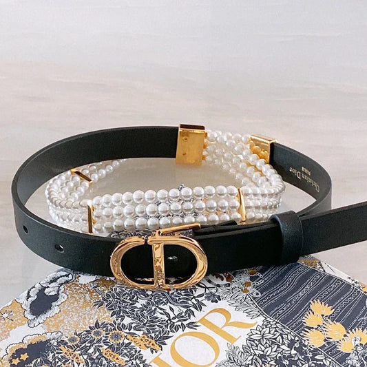 Dior 2026 Glass Bead Embellished Belt 2.0cm Smooth Calfskin