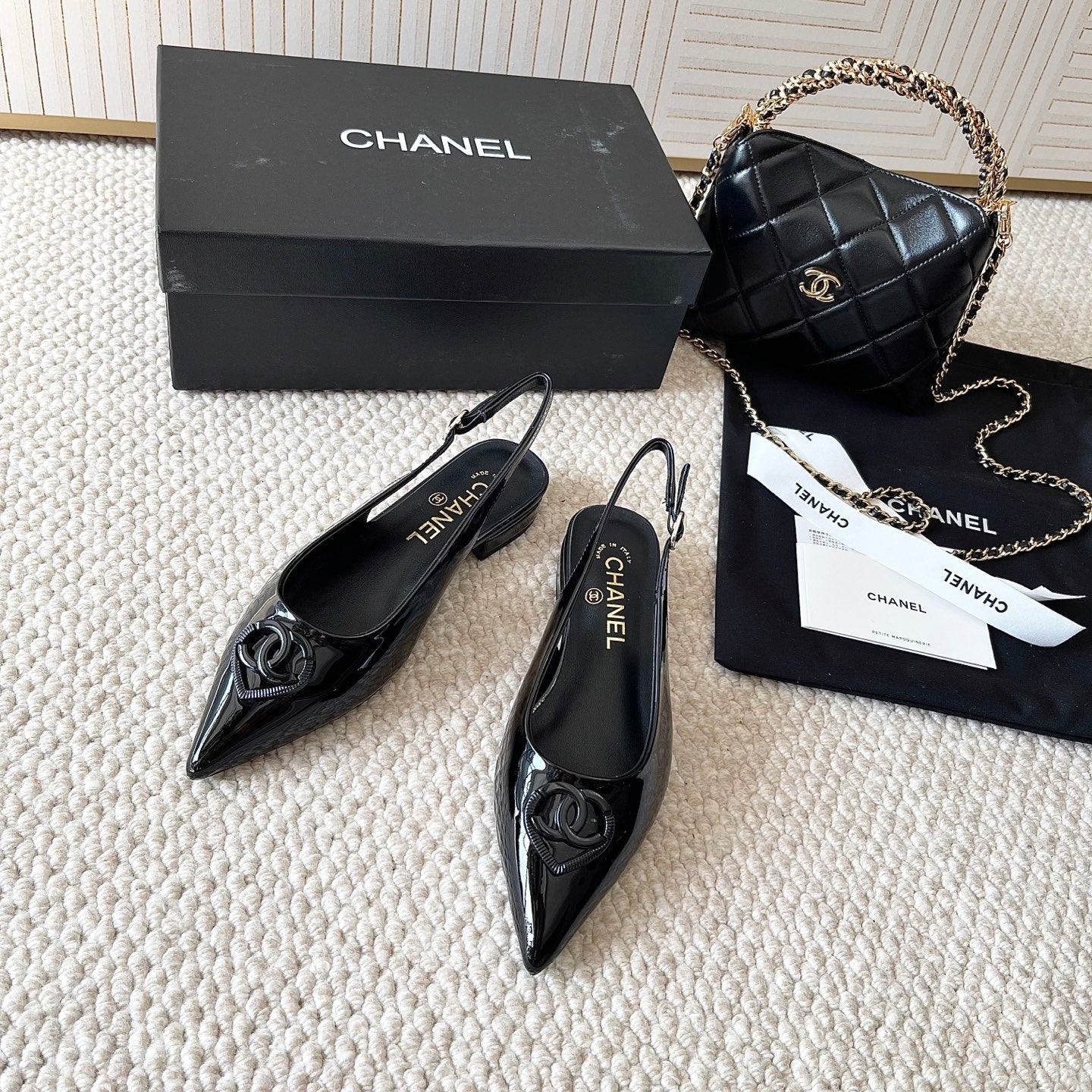 Chanel 2026 Slingback With Heart-shaped Buckle Black Patent Leather 787142