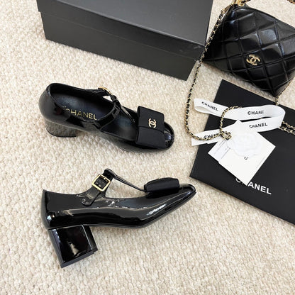 Chanel 2026 Fabric Bow Mary Jane Chunky Heel Shoe Patent Leather 787146