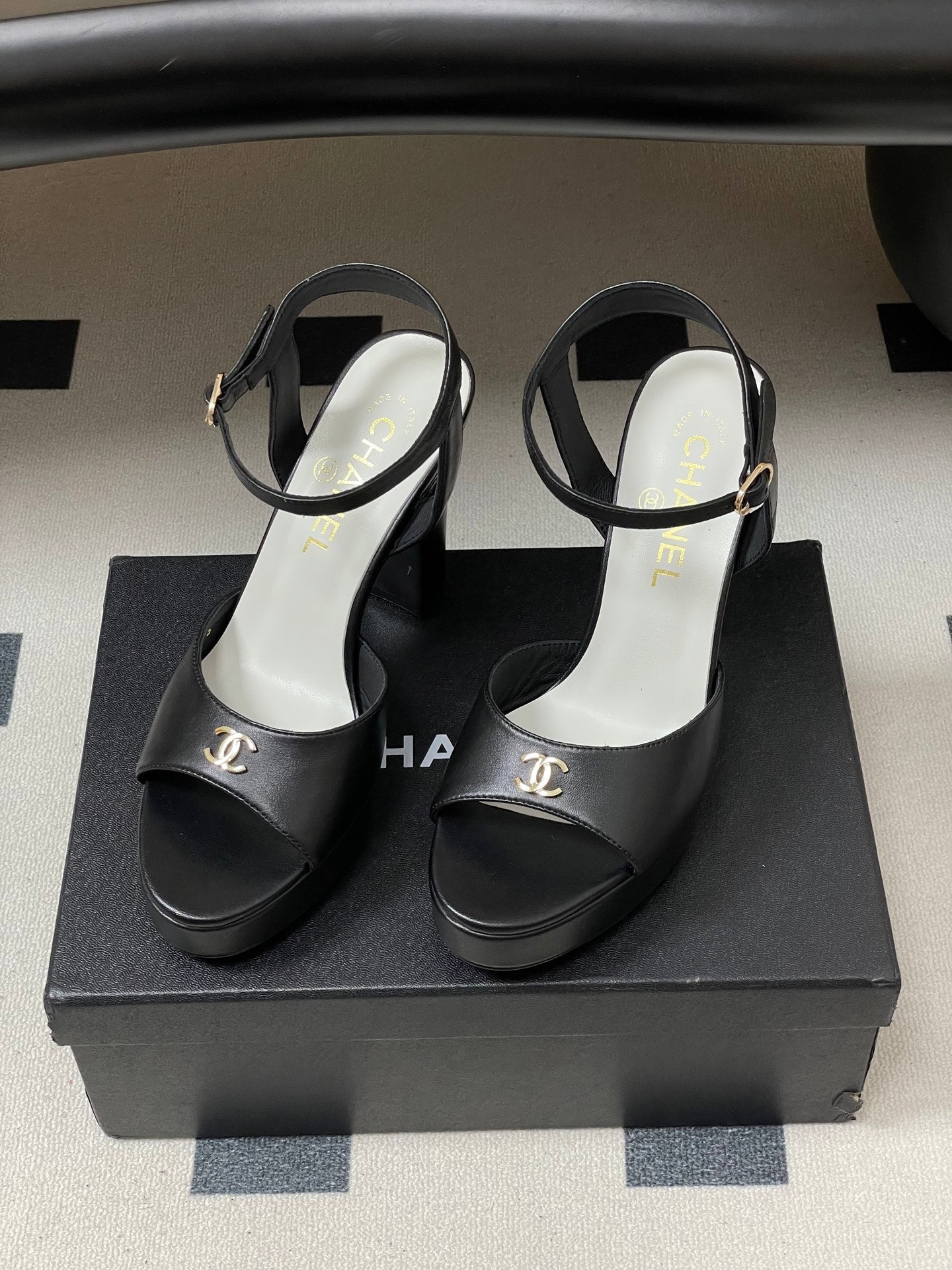 Chanel 2026 High heeled Chunky Platform Peep-toe Sandals Sheepskin 664989