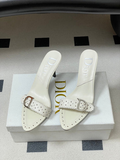 Dior 2026 Studded Sandal 8.5cm Black and White Sheepskin 717875