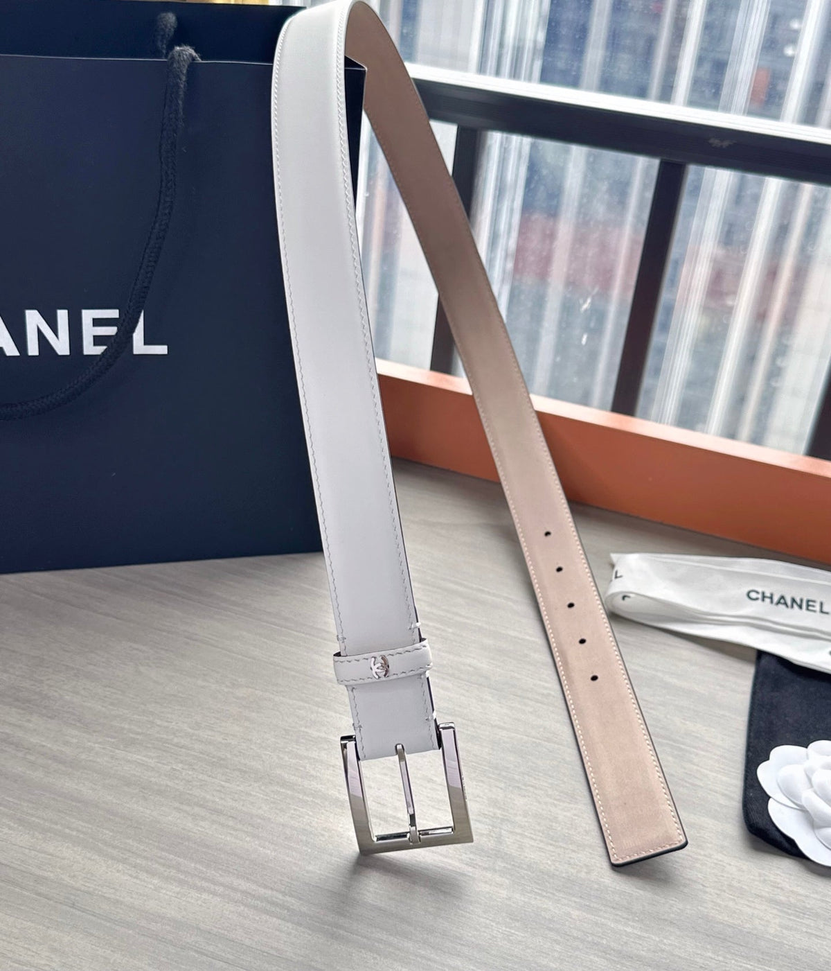 CC Belt 3cm White Sliver Cowhide 20280