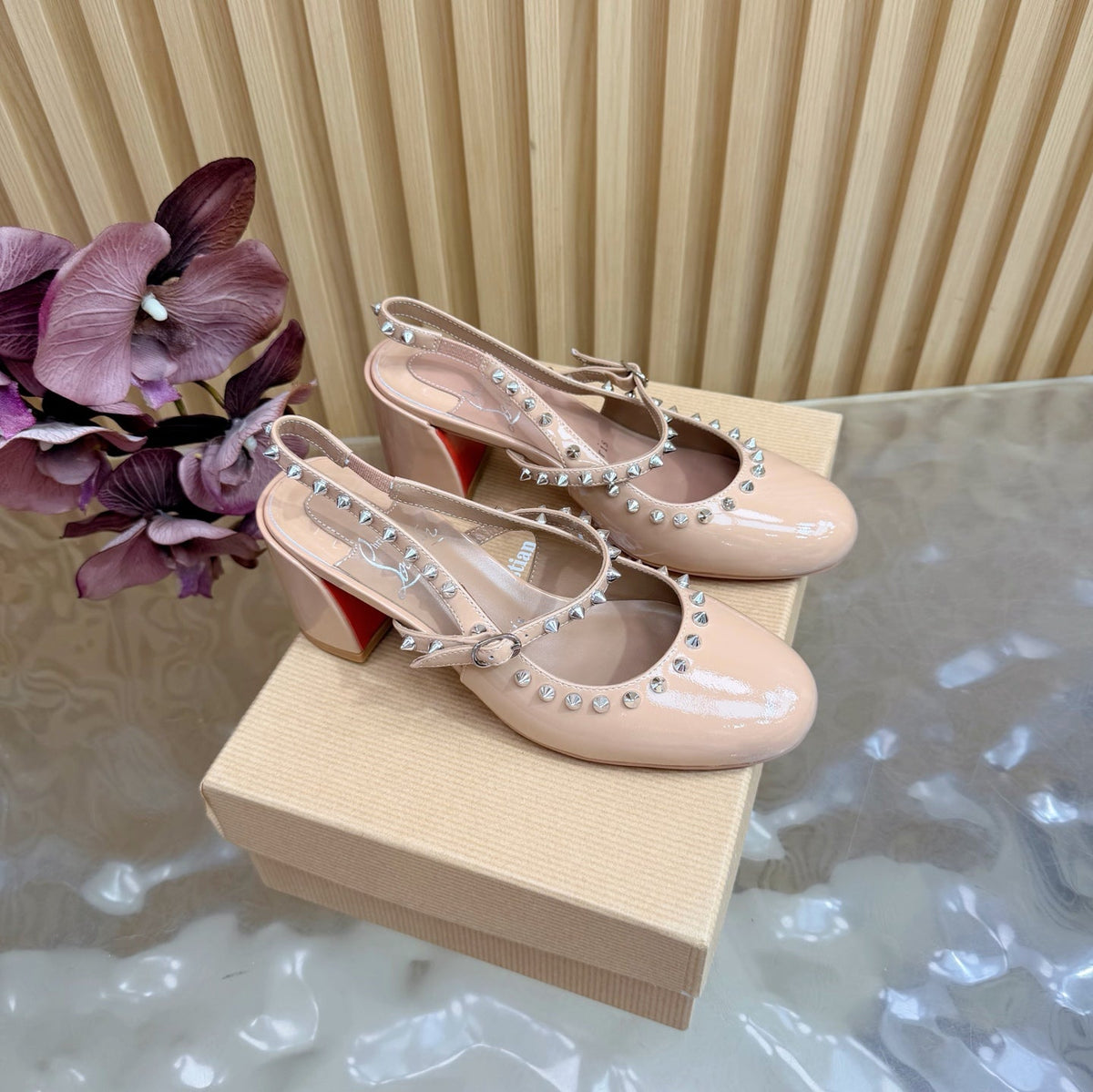 Christian Louboutin 2026 Janispikes 55mm Mary Jane Pumps Patent Leather 698239