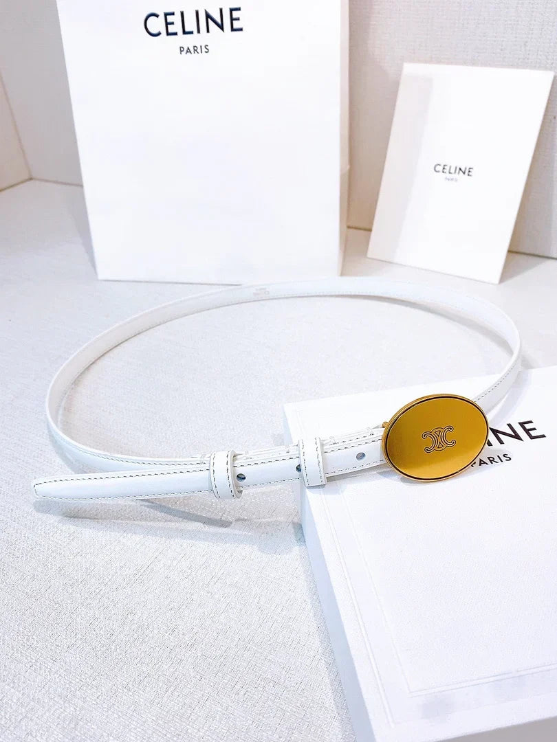 Celine 2026 Leather Belt 1.3cm With Gold-plated Triomphe Buckle