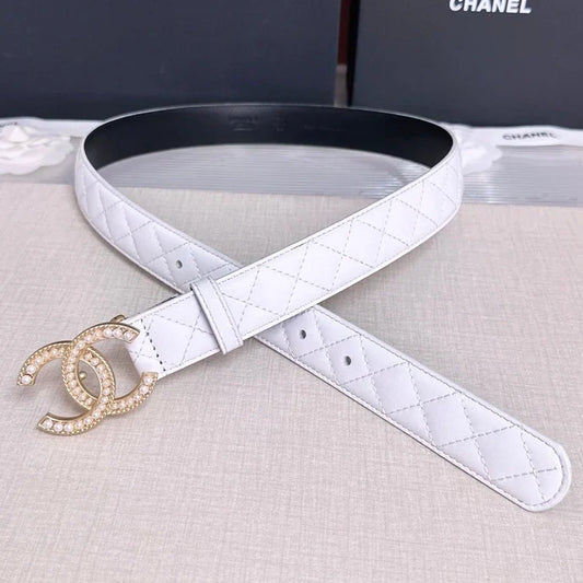 Chanel 2026 Quilted Pearl CC Belt 30mm Lambskin