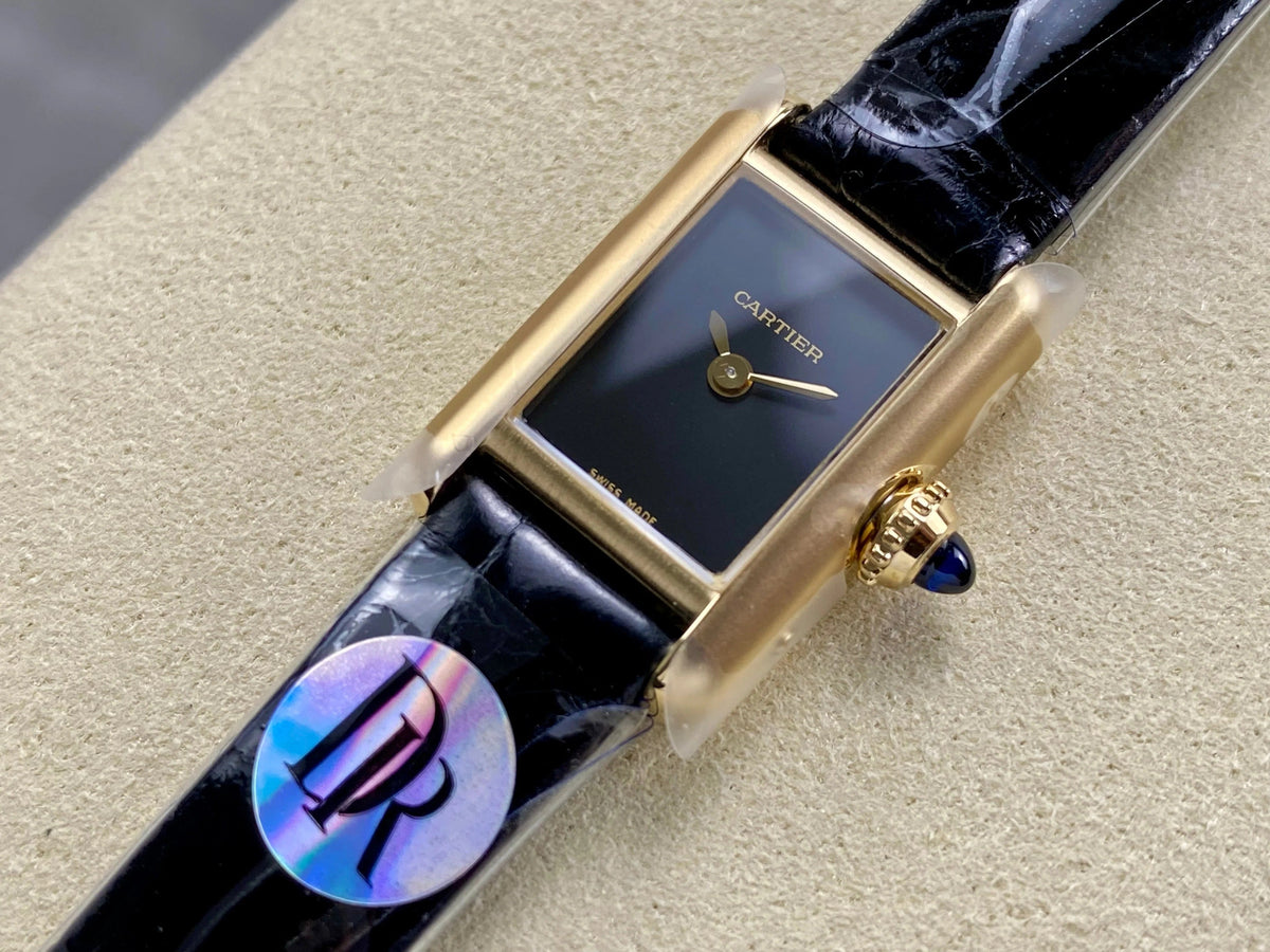 Cartier Tank 24mm Black Dial Gold Case Leather