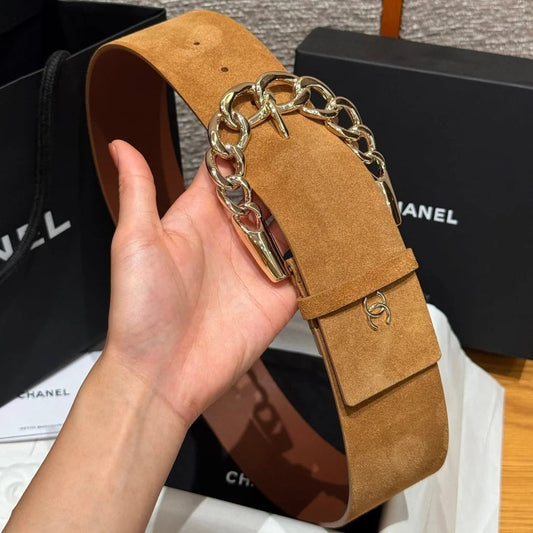 Chanel 2026 Wide Chain Buckle Belt 60mm Suede 207183