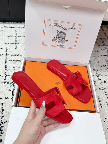 HM 26ss Oran Sandals Red Suede Cowhide 617190