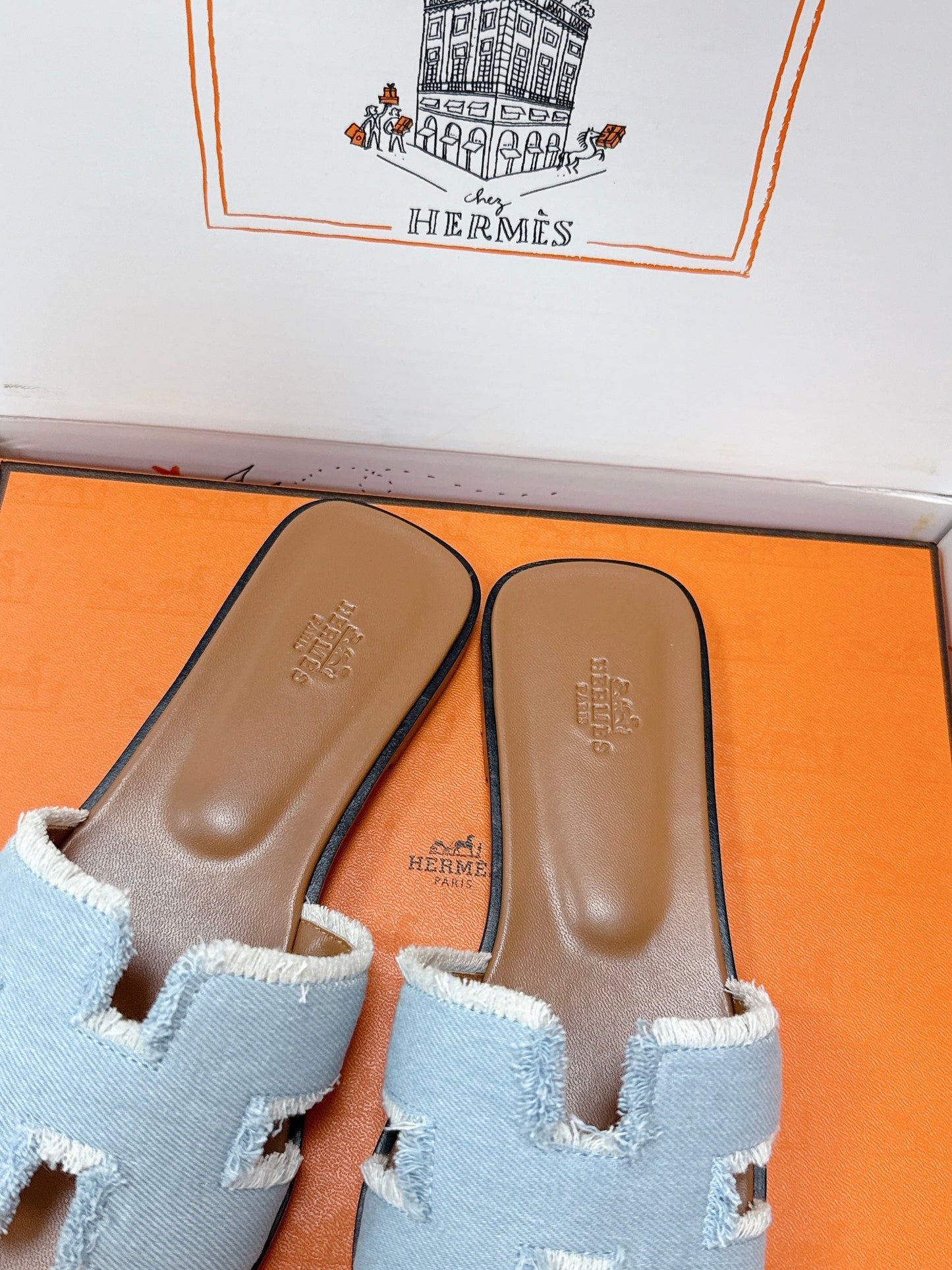 HM 26ss Oran Sandals Light Blue Brown Denim Cowhide 617211