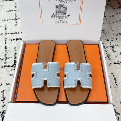 HM 26ss Oran Sandals Light Blue Brown Denim Cowhide 617211