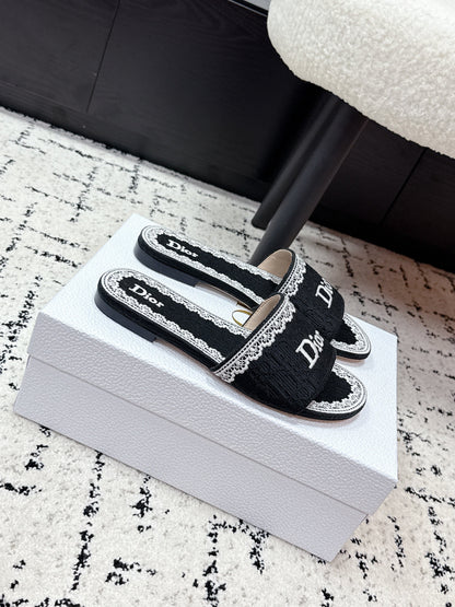 CD 26 Embroidered Slippers Black Canvas 617083
