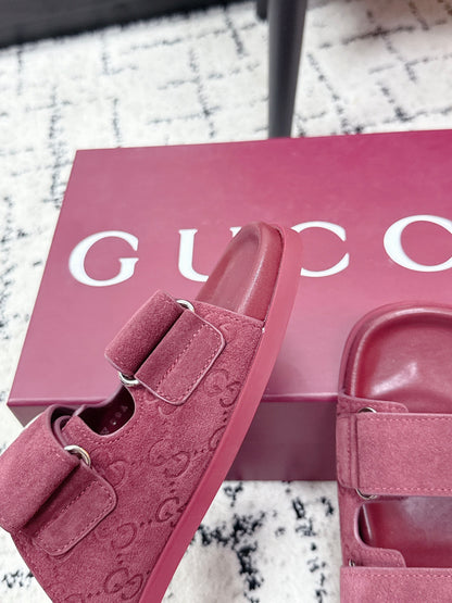 GG 26SS Sandals Burgundy Suede Sheepskin 641459