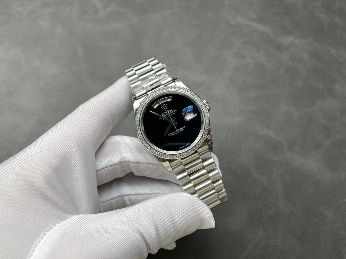 Rolex Day-Date 36mm Silver Black Dial