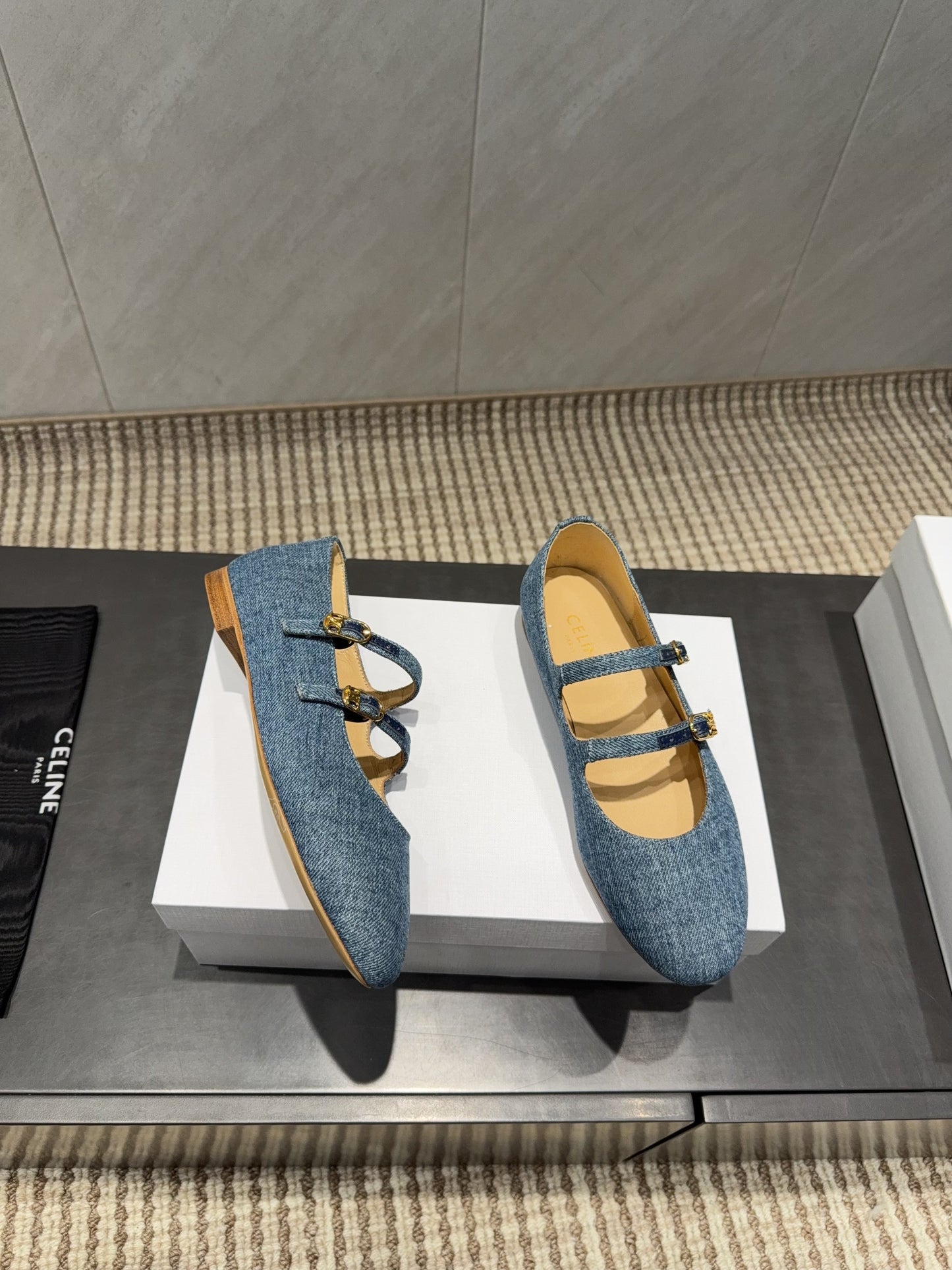 Celine 26 Ballet Flats Blue Denim 614465