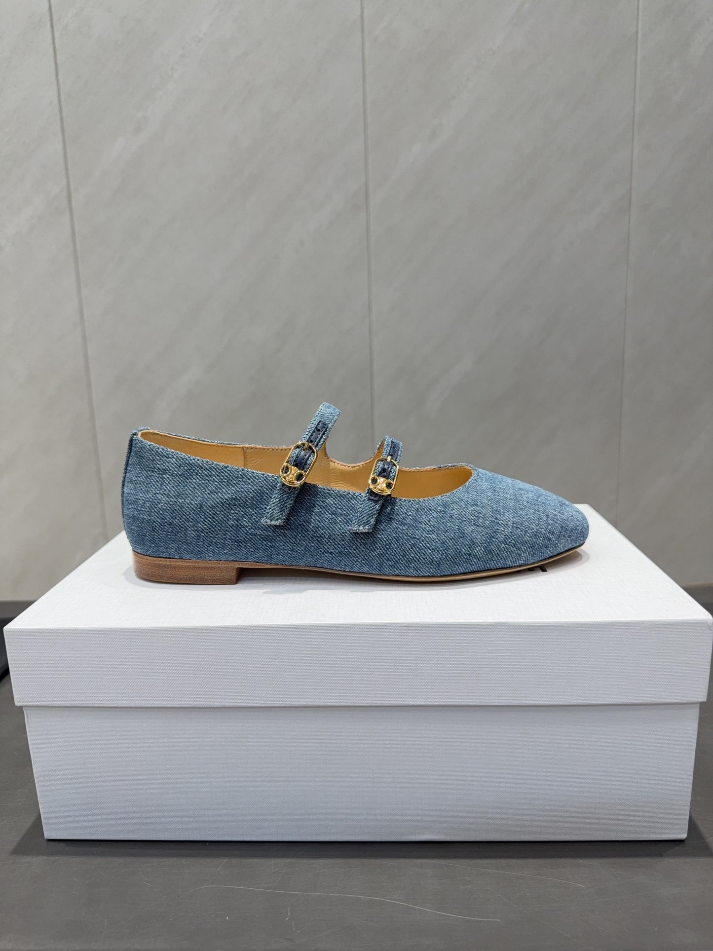 Celine 26 Ballet Flats Blue Denim 614465
