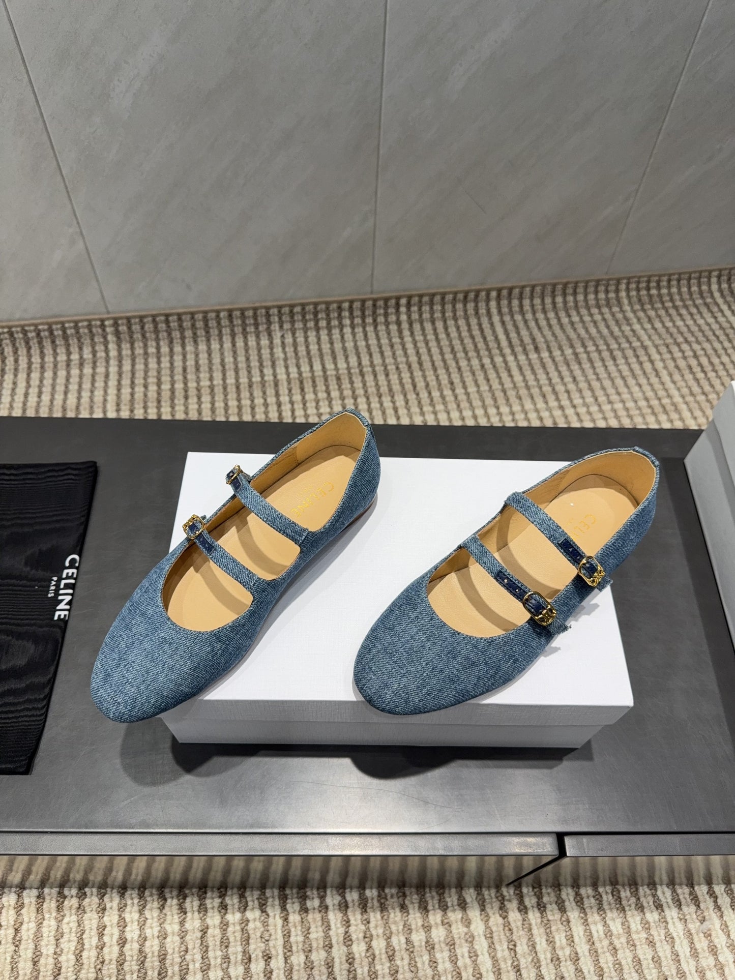Celine 26 Ballet Flats Blue Denim 614465