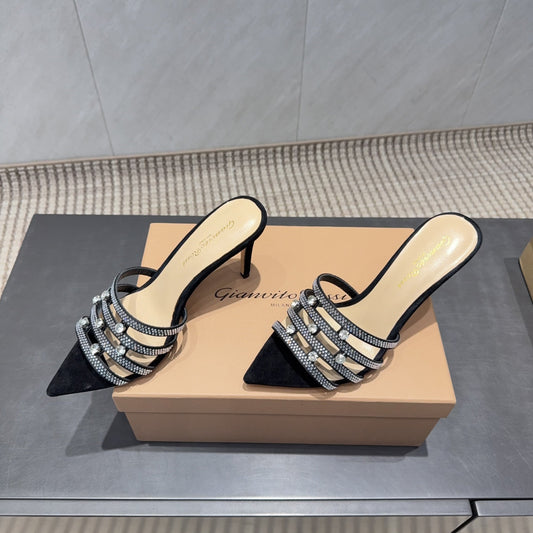 CL 26SS High Heeled Sandals 100 Black Beige Sheepskin 613826