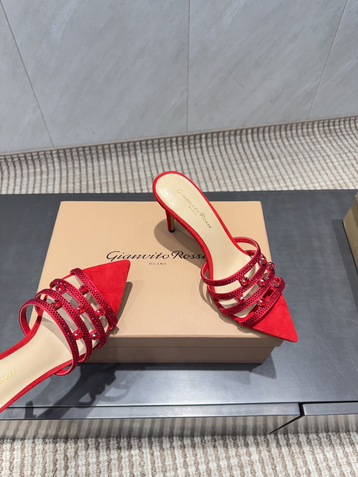 CL 26SS High Heeled Sandals 100 Red Beige Sheepskin 613827
