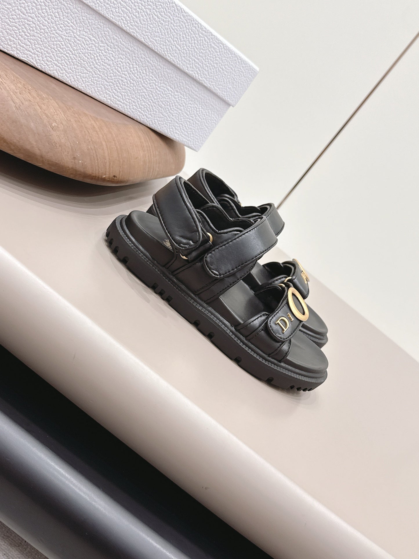 CD 26A Platform Sandal Sheepskin Gold Buckle