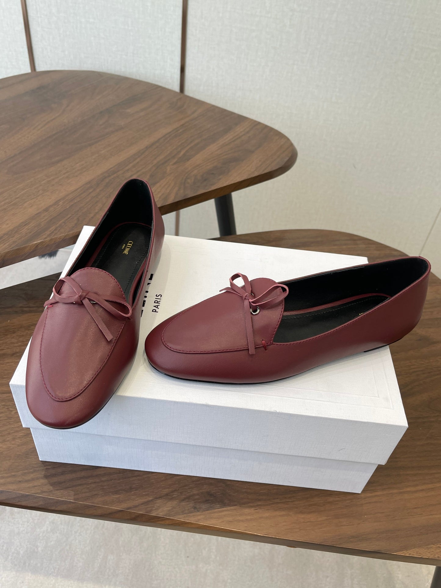 Celine 26 Loafers Burgundy Sheepskin 624691