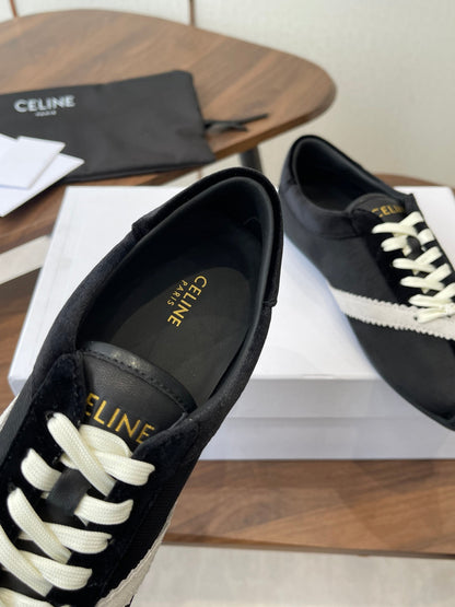 Celine 26 Flat Sneaker Black White Canvas Suede 624714