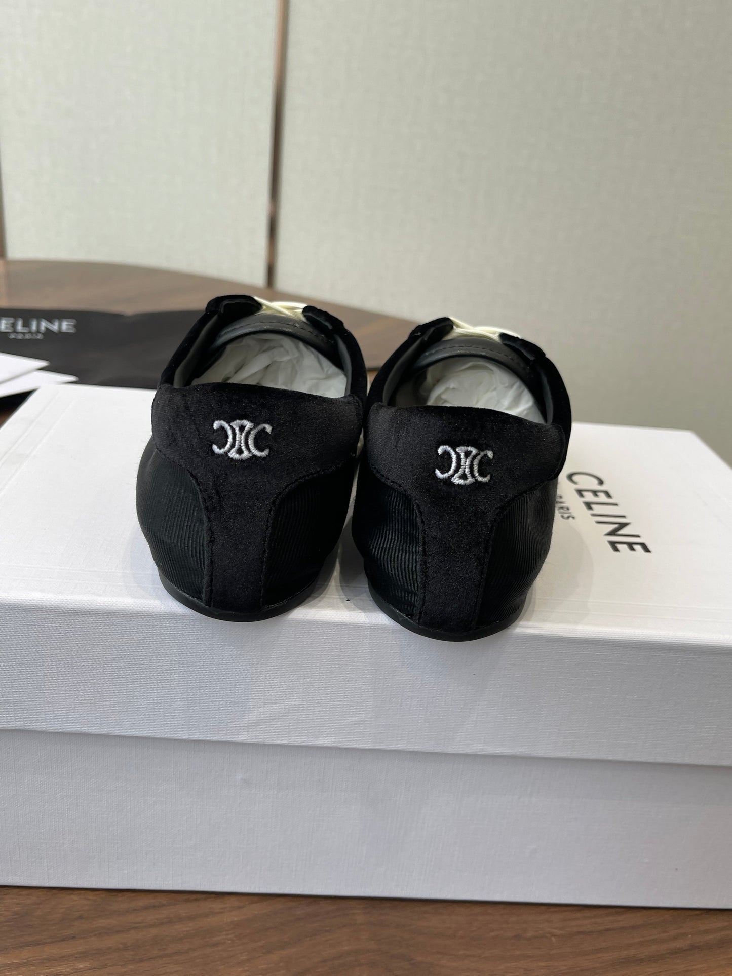 Celine 26 Flat Sneaker Black White Canvas Suede 624714