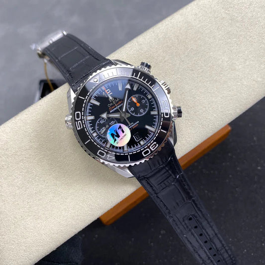 Omega Seamaster 46mm Black Dial Sliver Case Black Crocodile Leather