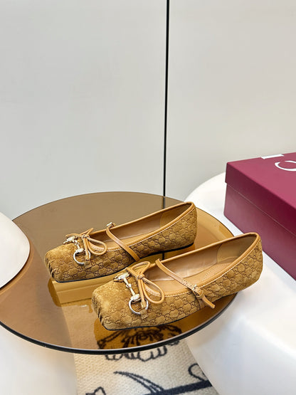 GG 26SS Ballet Flats Tan Brown Monogram Suede 645709