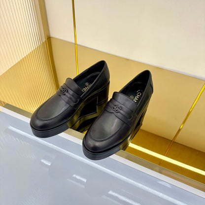 CC 2026 Chunky Heel Loafers 65 Black Calfskin 667753
