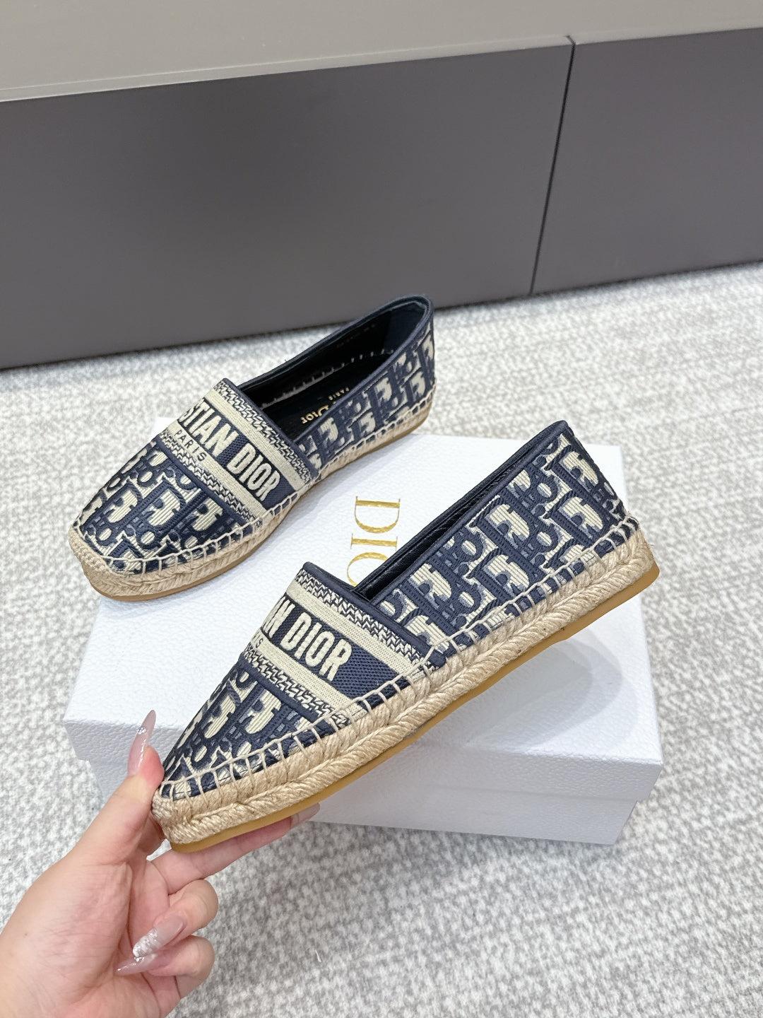 CD 26s Loafers Embroidery Navy Blue Canvas 653273