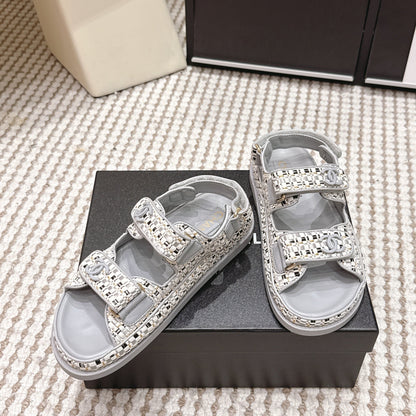 CC 26s Sandals Gray White Beige Leather 632403