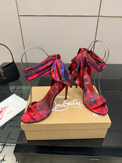 Christian Louboutin 2026 Heeled Sandals 100mm Printed Crepe Satin 791569