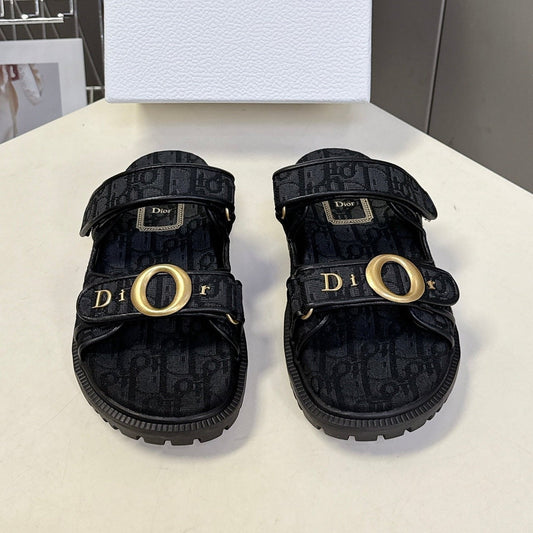 Dior 2026 Velcro Slip-on Sandal Black Fabric Leather 716905