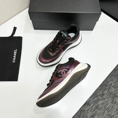 CC 26s Casual Sneakers Black Plum Purple Fabric Cowhide 626381