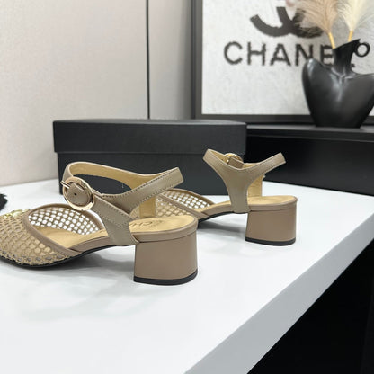 CC 2026 Mary Jane Sandals 45 Beige Satin Cowhide 668117