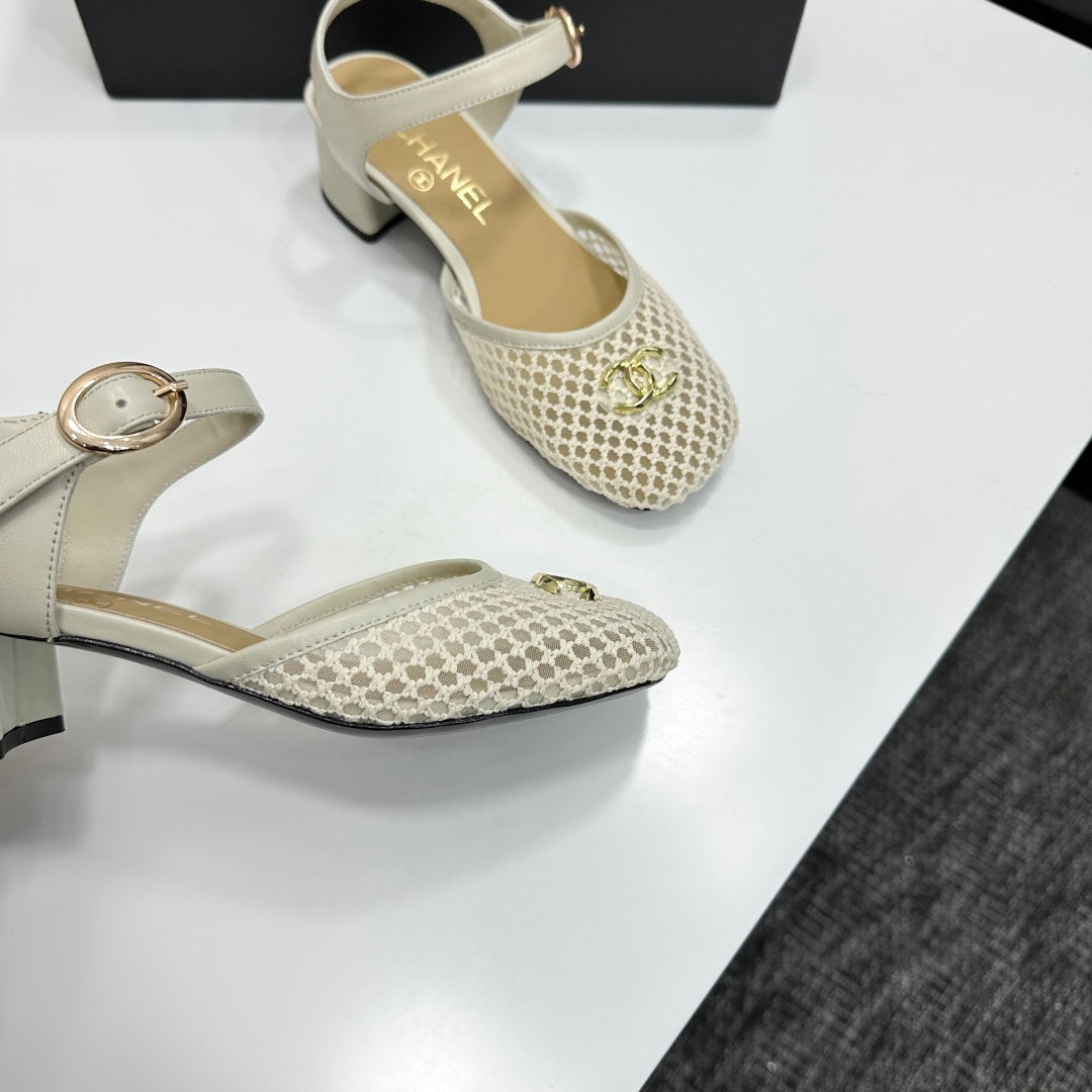 CC 2026 Mary Jane Sandals 45 White Satin Cowhide 668119