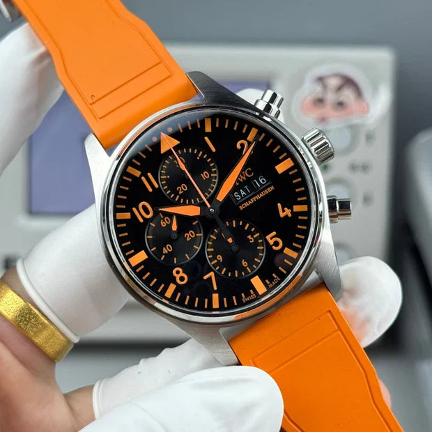IWC Pilot's Chronograph 41mm Black Dial Orange Rubber Strap