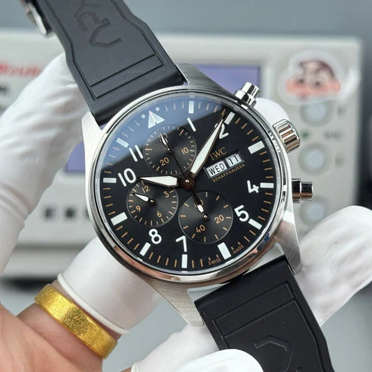 IWC Pilot's Chronograph 41mm Black Dial Black Rubber Strap