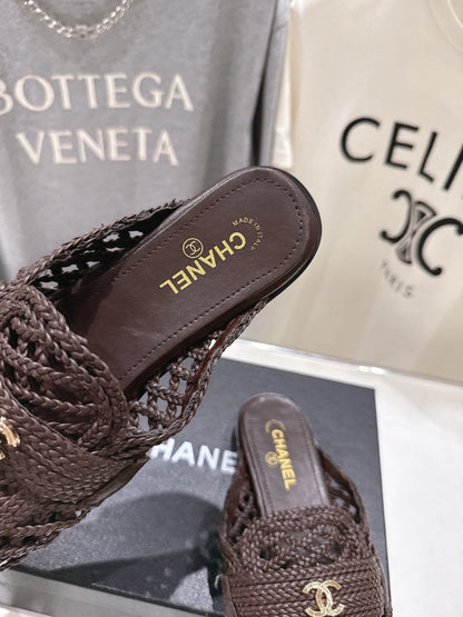 Chanel 2026 Hand-Woven Mules Chocolate Calfskin 896471