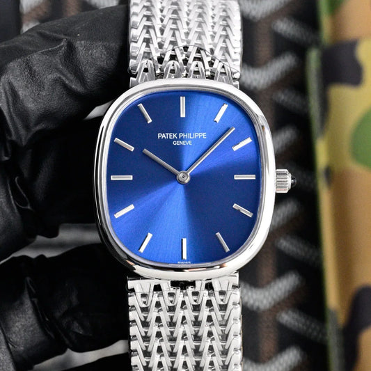Patek Philippe Golden Ellipse 27mm Blue Dial Steel Strap