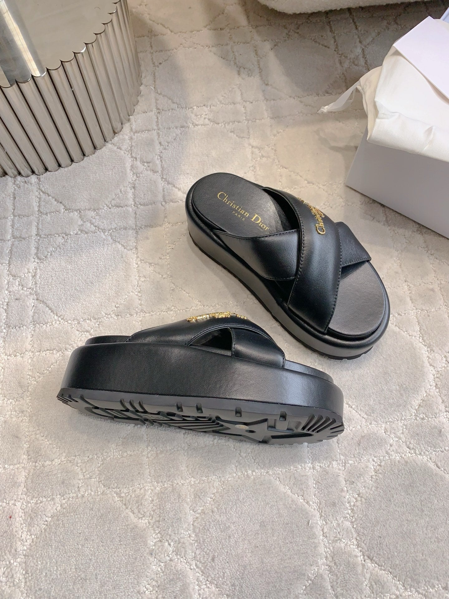 CD 26s  Platform Sandals 65 Black Lambskin 644289