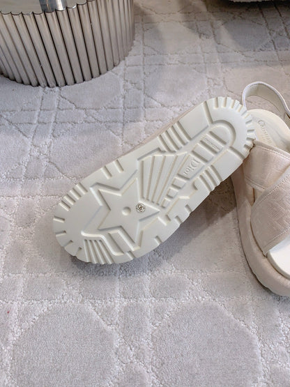 CD 26s  Platform Sandals 65 Light Pink Canvas Lambskin 644287