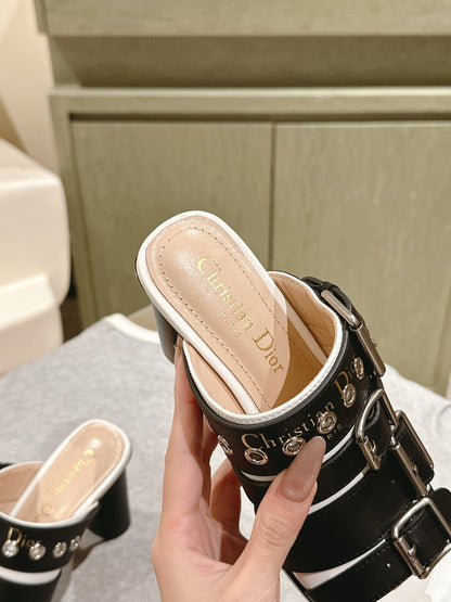 CD 26s High Heel Sandal 65 Black White Lambskin 661542