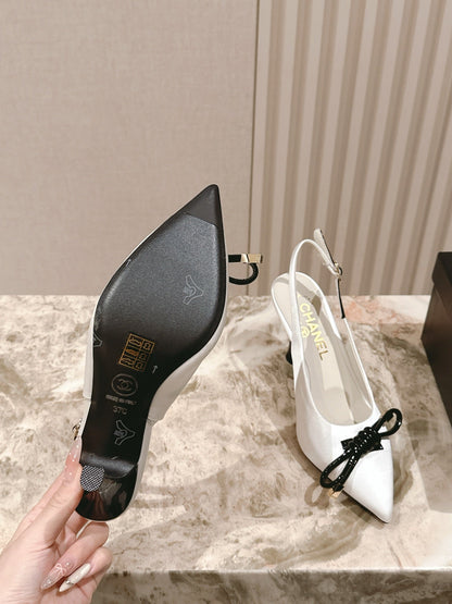 CC 26s Slingback 85 White Satin Sheepskin 658478