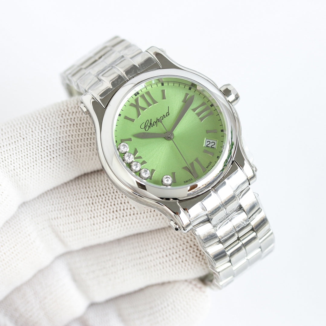 Happy Diamond Silver Green Dial