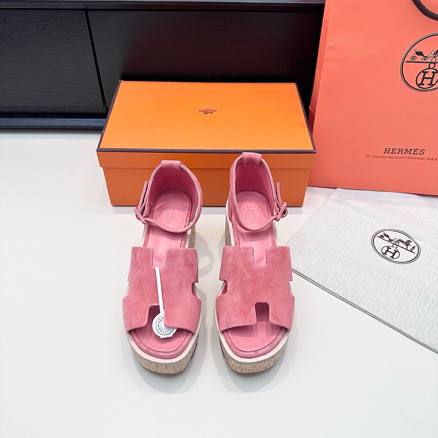 HM 26ss Platform Wedge Sandals 70 Pink Suede 622756