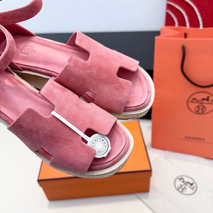 HM 26ss Platform Wedge Sandals 70 Pink Suede 622756