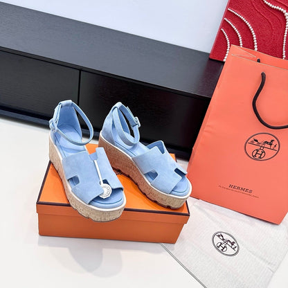 HM 26ss Platform Wedge Sandals 70 Light Blue Suede 622760
